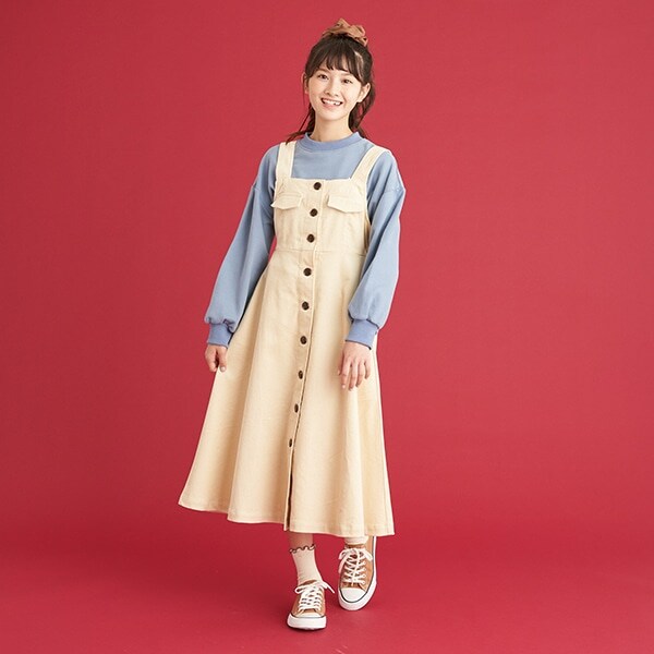 細見え前釦ジャンパースカート(S(140) アイボリー): ジュニア  