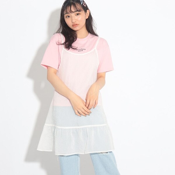 【17kg/イチナナキログラム】コラボ プリーツキャミワンピース+Tシャツ セット