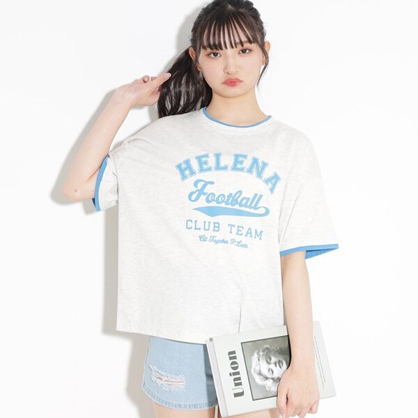 【130cmサイズあり】レイヤード風配色カレッジTシャツ