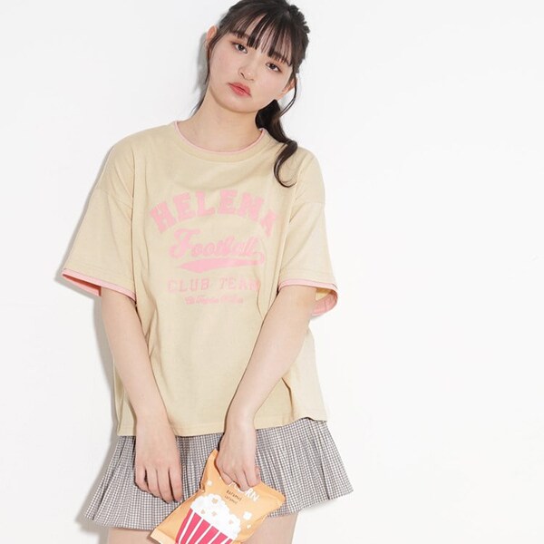 【130cmサイズあり】レイヤード風配色カレッジTシャツ