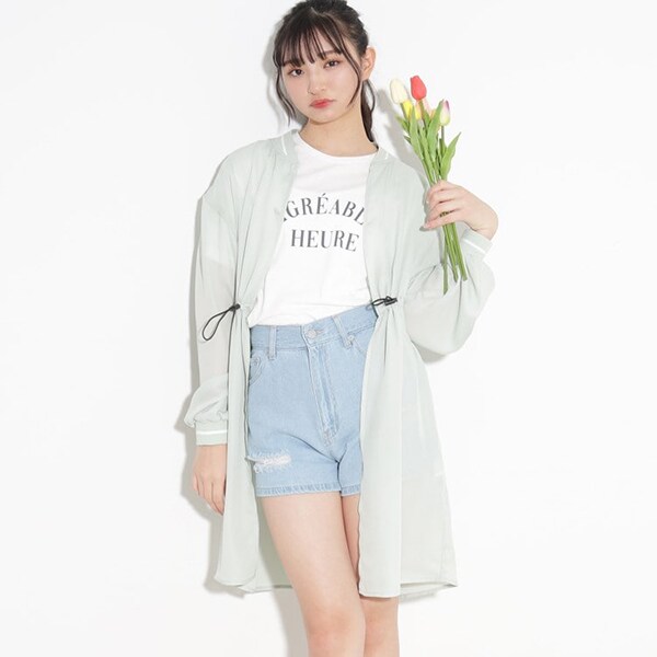 【UV/セットアイテム】透けロングブルゾン+TシャツSET
