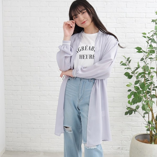 【UV/セットアイテム】透けロングブルゾン+TシャツSET