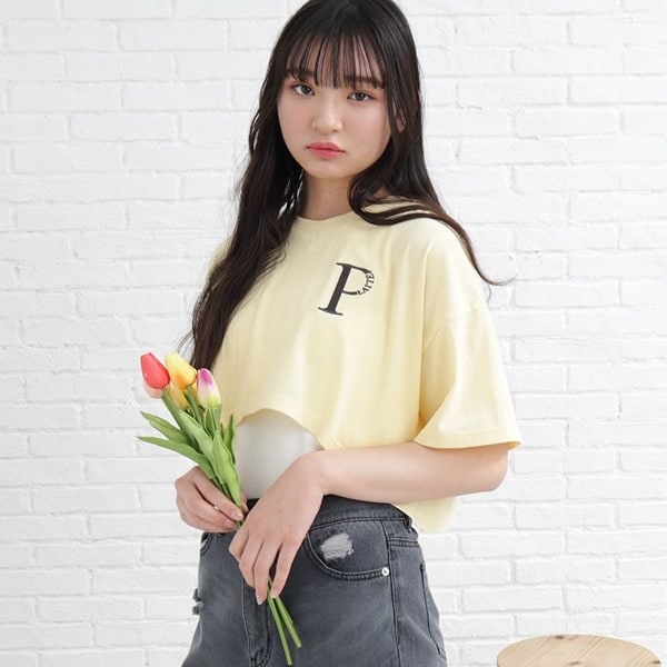 【2点セットアイテム】クロップドTシャツ+タンクSET