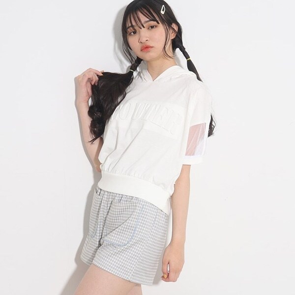 袖シアー短丈パーカ