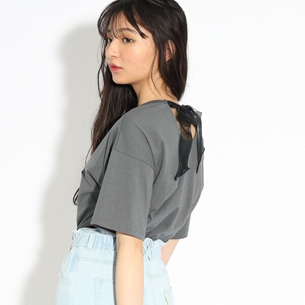 バックリボンコード刺繍ロゴTEE