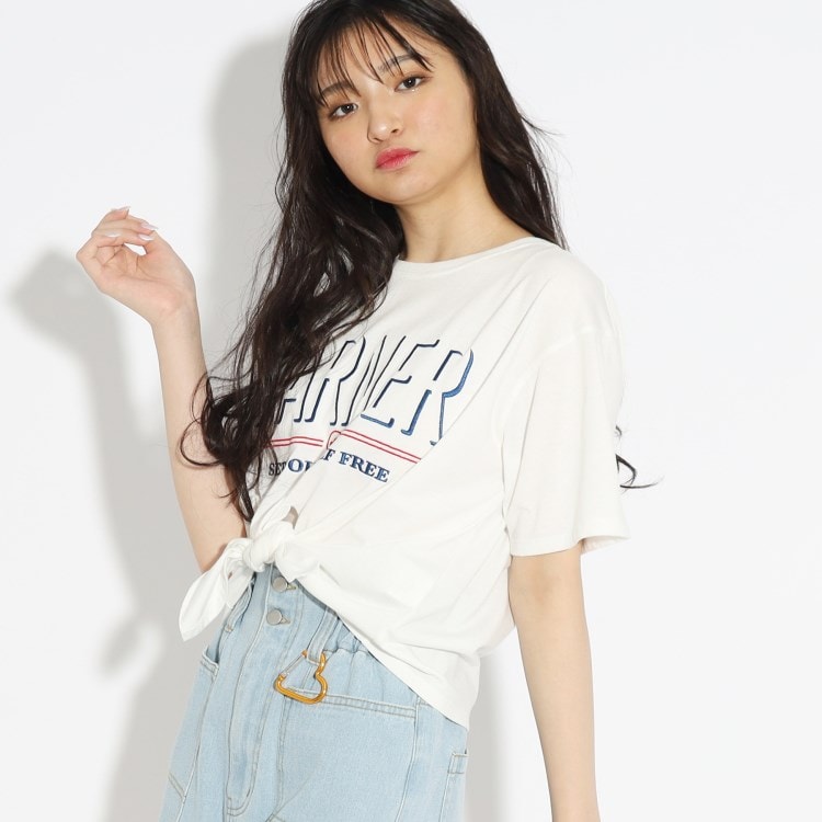 前縛り刺繍Tシャツ