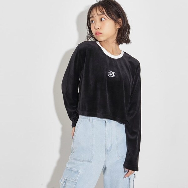 ベロアワンポイント刺繍プルオーバー