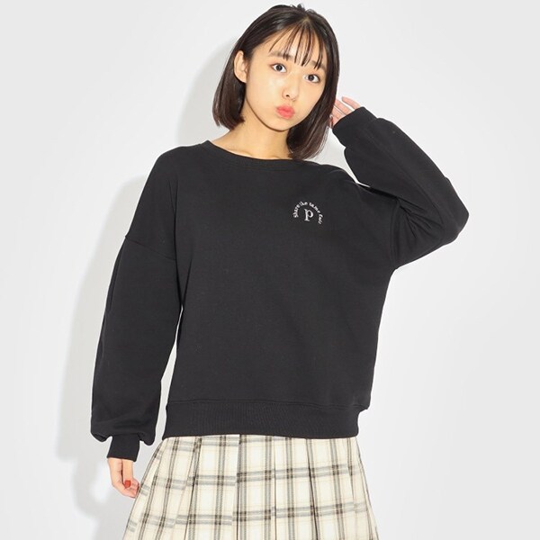 毛玉になりにくい袖タックガーリーロゴ裏毛プルオーバー