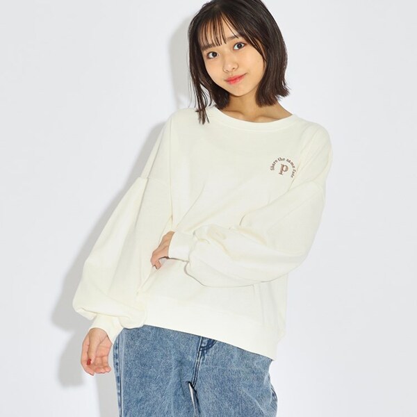毛玉になりにくい袖タックガーリーロゴ裏毛プルオーバー