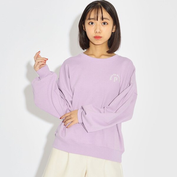 毛玉になりにくい袖タックガーリーロゴ裏毛プルオーバー