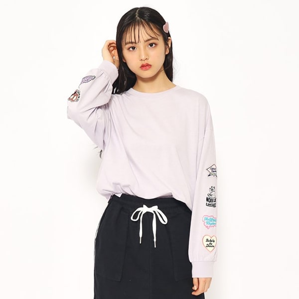袖ワッペンデザインロンT(S(140) オフホワイト(003)): ジュニア
