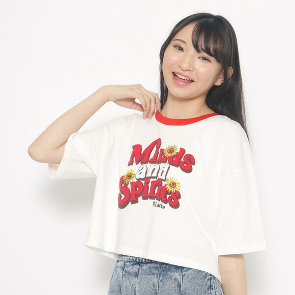 ひまわりプリント　リンガーTシャツ