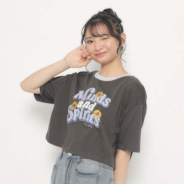 ひまわりプリント　リンガーTシャツ