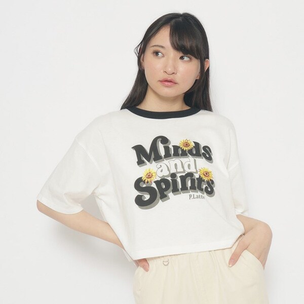 ひまわりプリント　リンガーTシャツ