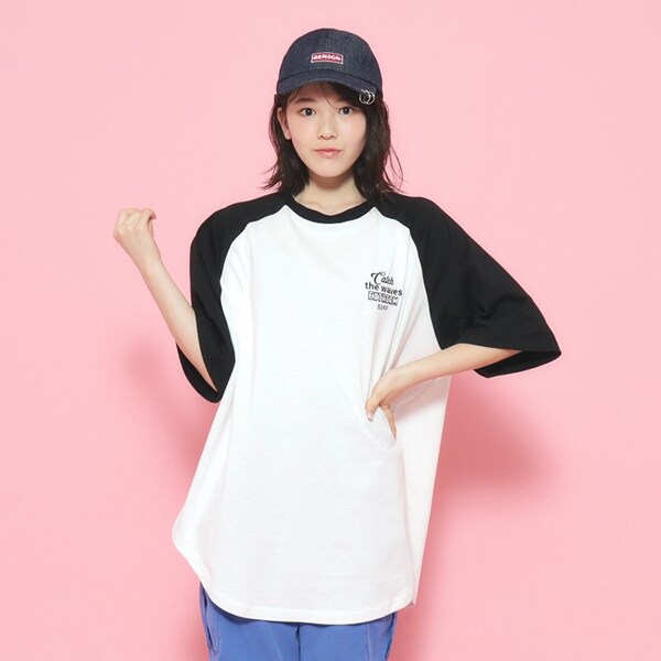 配色ラグランチュニックTシャツ[五分袖]