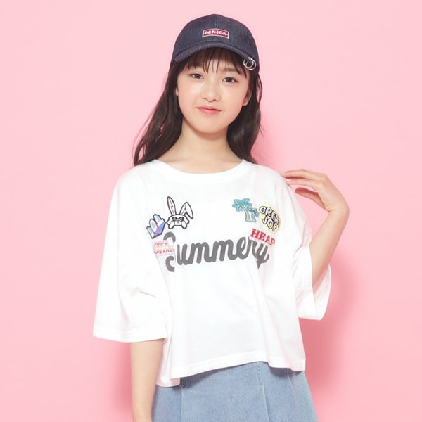 ユニフォームワッペンTシャツ[五分袖](S(140) オフホワイト(003