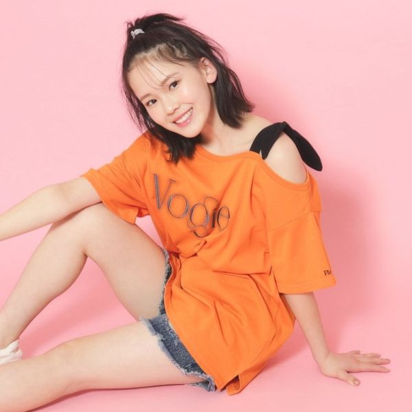 リボンショルダーチュニックTシャツ