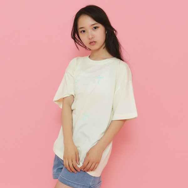 タグ付き　オープンリボンTシャツ GEMEDA tシャツ リボンオーバーサイズTシャツ レディース