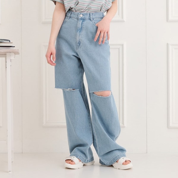 膝ダメージデニムパンツ
