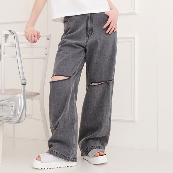 膝ダメージデニムパンツ