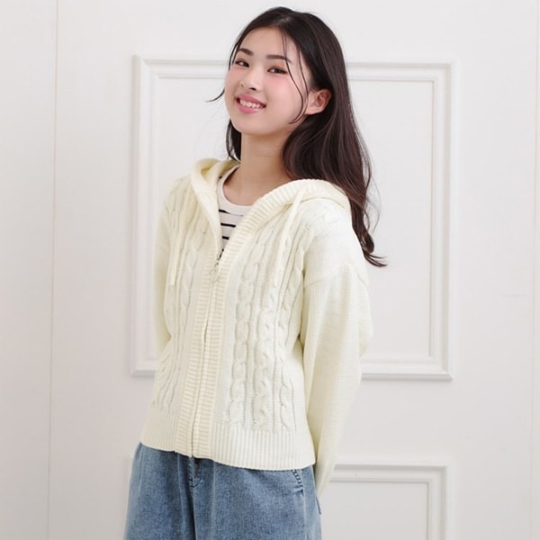 モールニットケーブルカーディガン