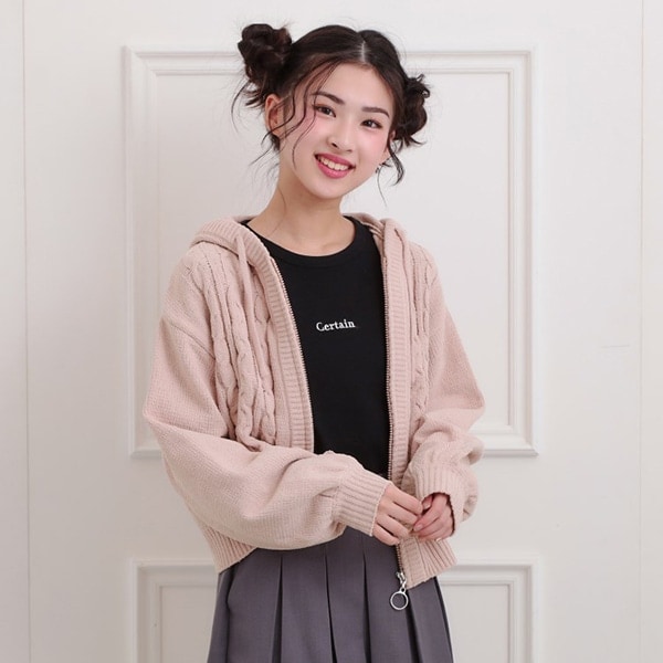 モールニットケーブルカーディガン