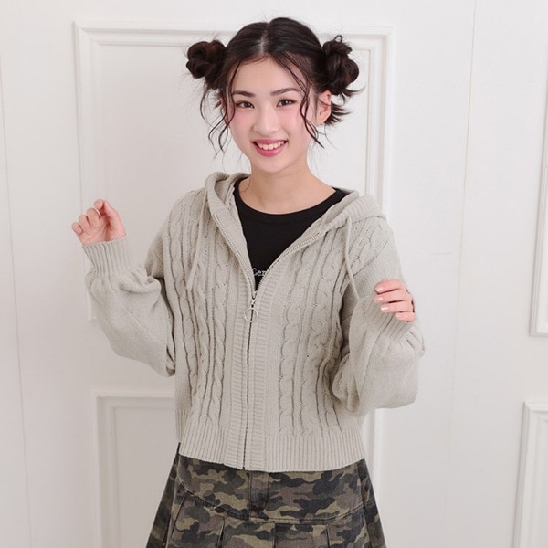 モールニットケーブルカーディガン