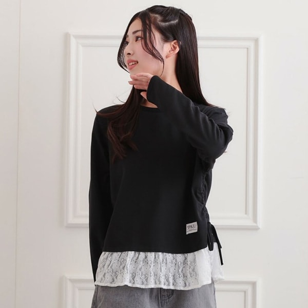 裾レース脇ドロストトップス