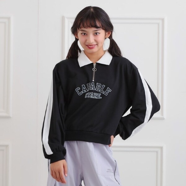 ミニ裏カレッジ衿付きハーフZIPプルオーバー