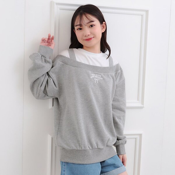 ラメ裏毛オフショル風プルオーバー
