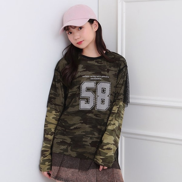 メッシュレイヤード風ロングT