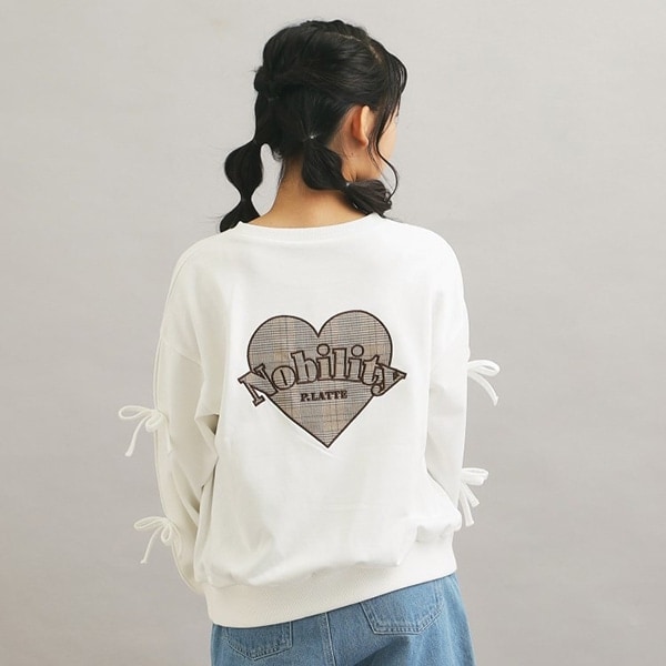 袖リボンハートアップリケプルオーバー