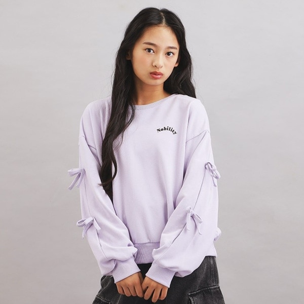 袖リボンハートアップリケプルオーバー