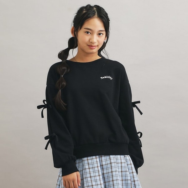 袖リボンハートアップリケプルオーバー