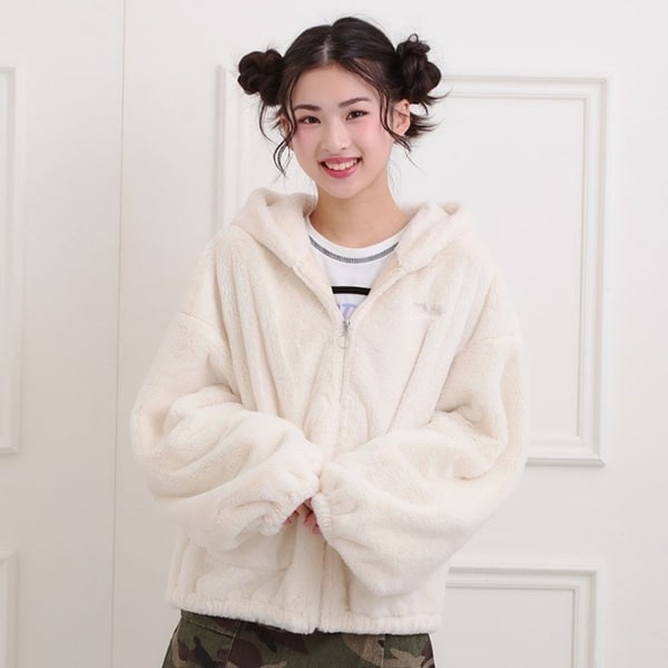 耳付きフェイクファーブルゾン
