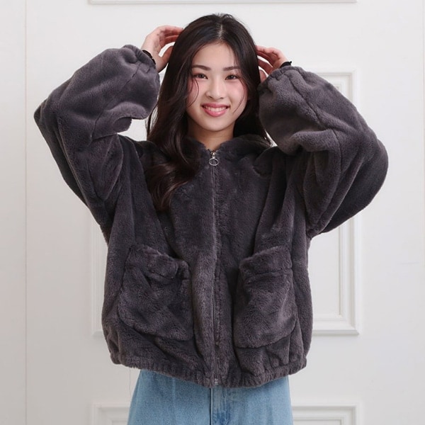 耳付きフェイクファーブルゾン