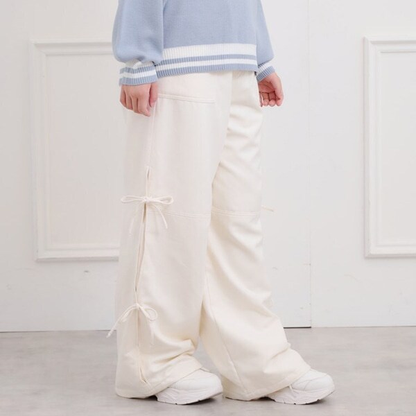 ピーチ起毛リボン付カーゴパンツ