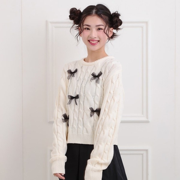 リボン付ニットプルオーバー
