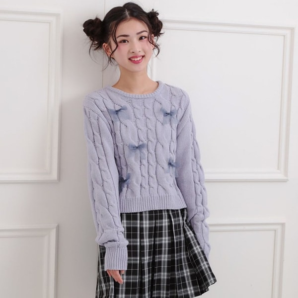 リボン付ニットプルオーバー