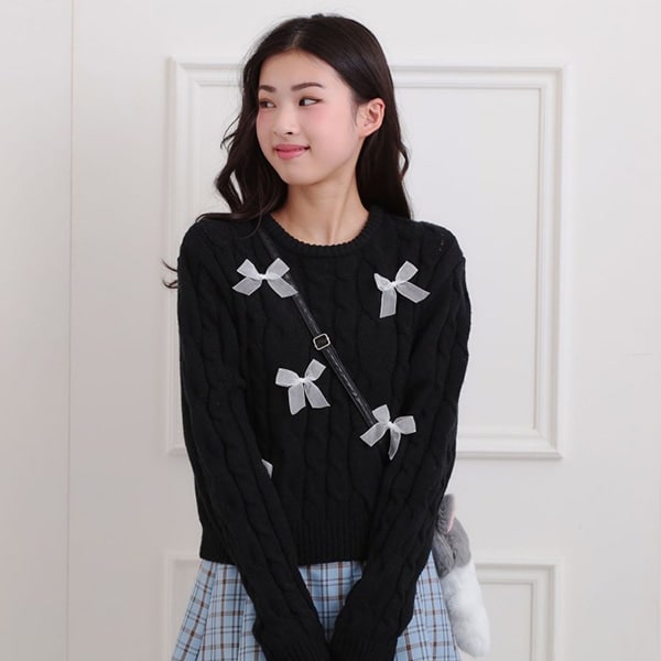リボン付ニットプルオーバー