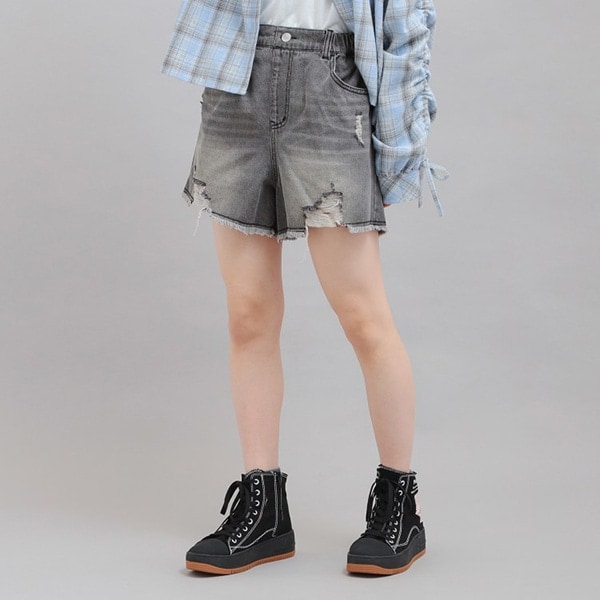 デニムツイルダメージショートパンツ