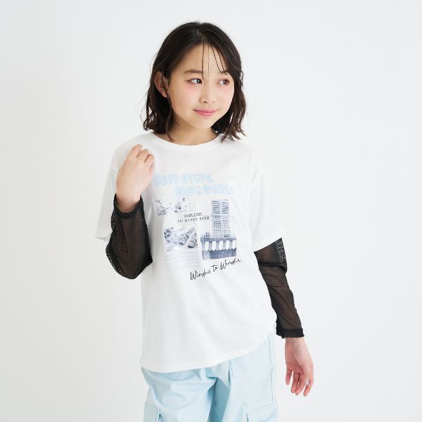 メッシュ袖切替ドッキングビッグTシャツ