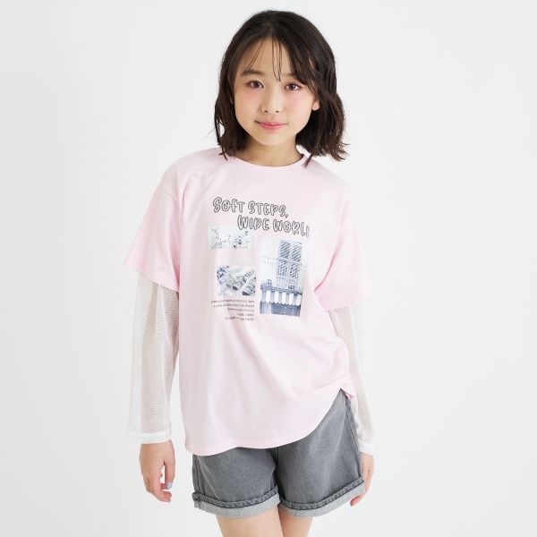 メッシュ袖切替ドッキングビッグTシャツ