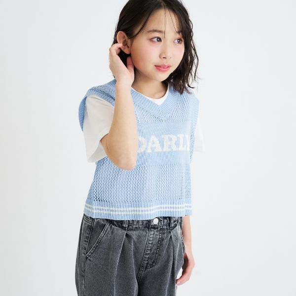【洗える】メッシュニットベスト+半袖Tシャツ