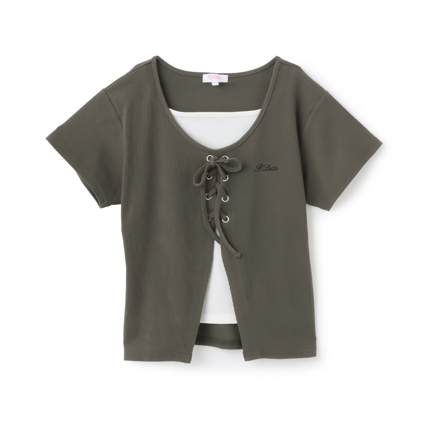 テレコレースアップ半袖トップス