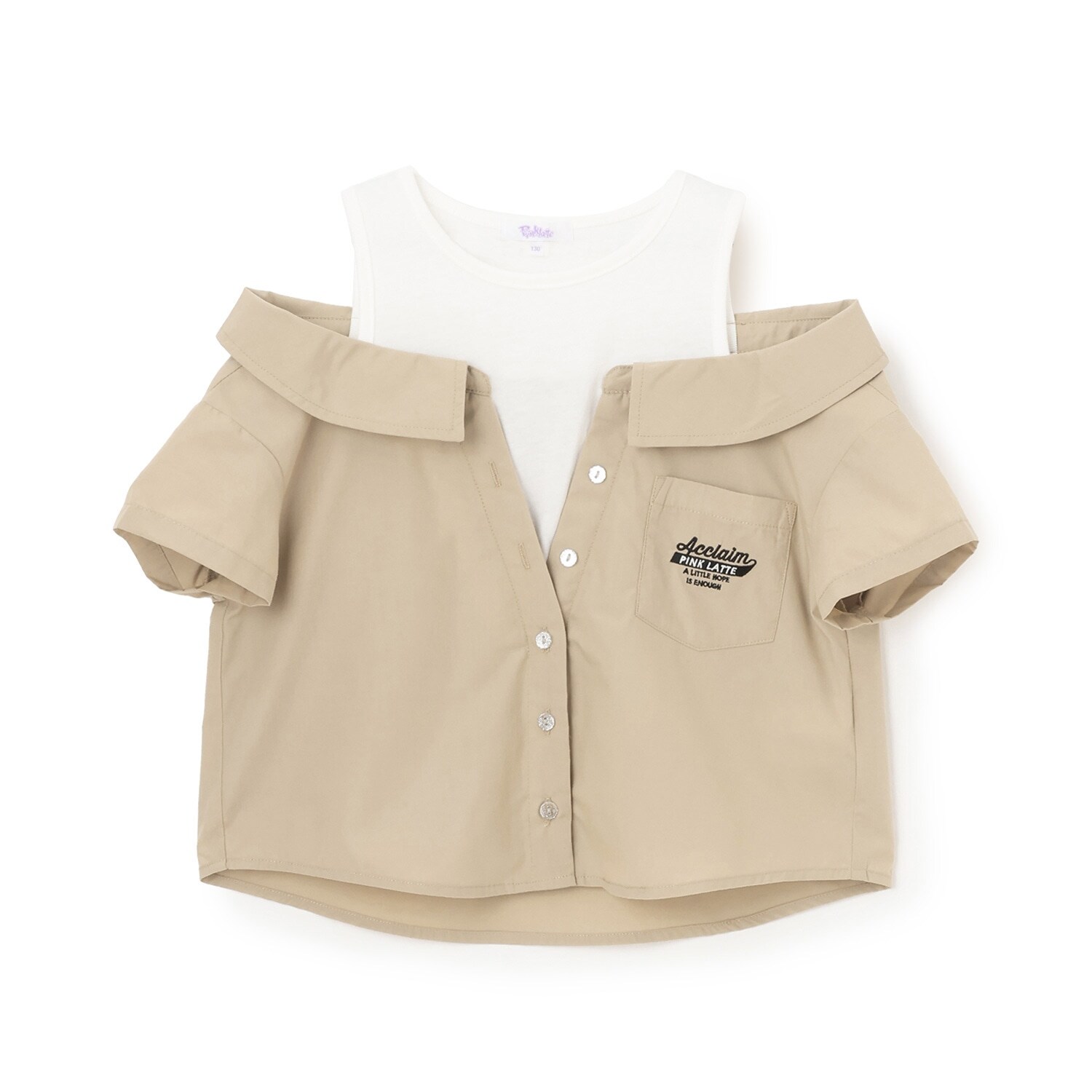 【別注】肩あきシャツドッキングトップス