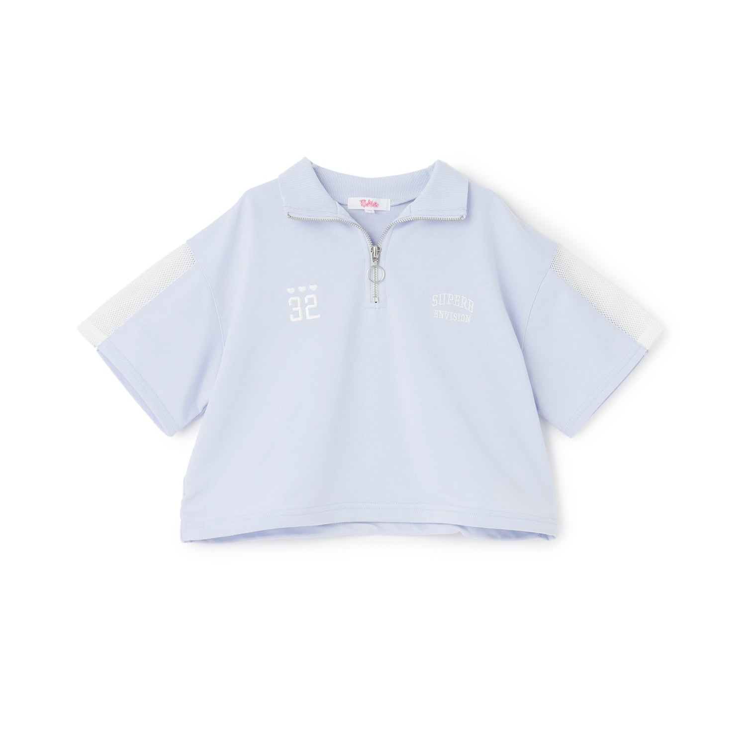 袖メッシュハーフジップ半袖Tシャツ