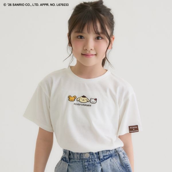 【ポムポムプリン】アップリケ刺繍半袖Tシャツ