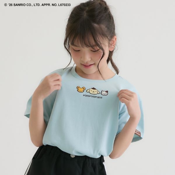 【ポムポムプリン】アップリケ刺繍半袖Tシャツ