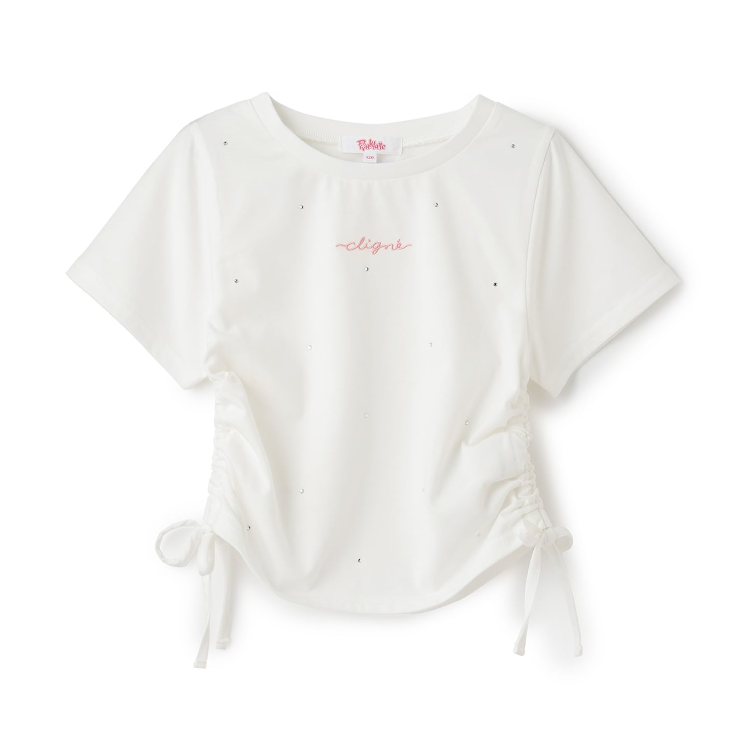 ラインストーン脇ドロストTシャツ